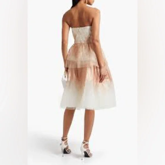 Marchesa Notte Pink and White Embellished Babydoll Dress Sweetheart Neckline - Picture 5 of 12